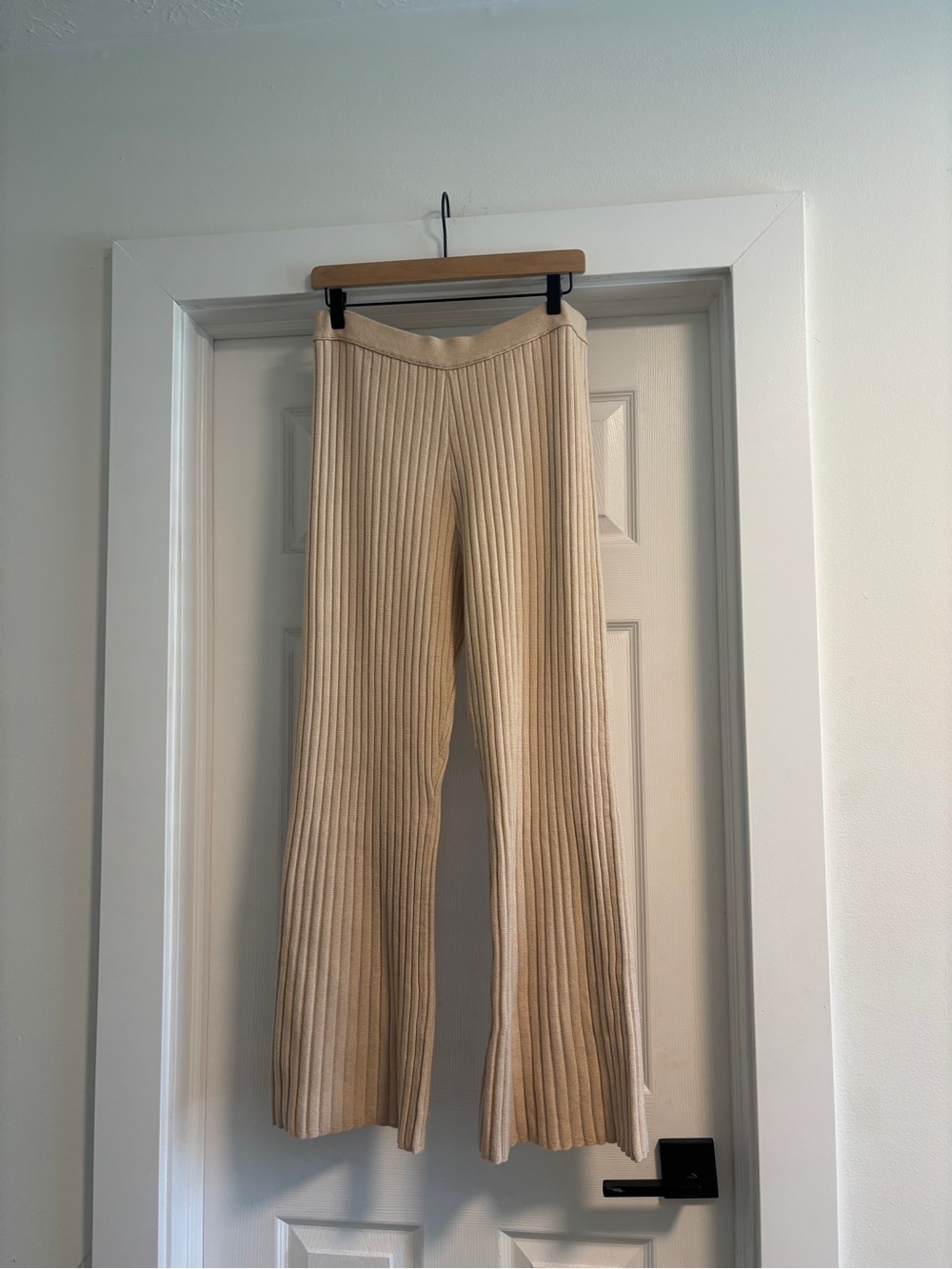 Aerie Ribbed Knit Wide-Leg Pants in Cream
